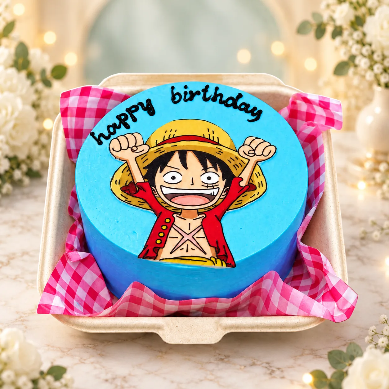 Existing blue character birthday cake photo