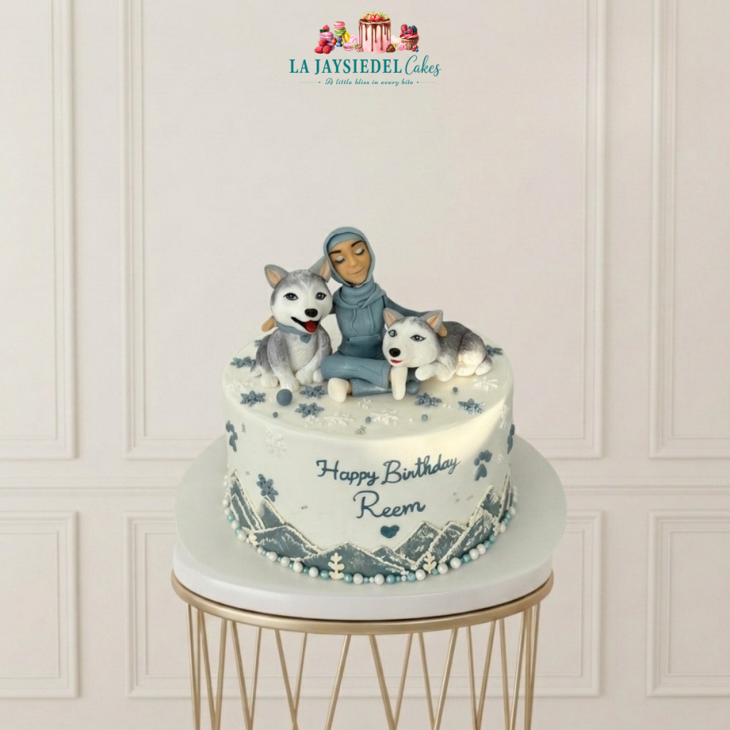 She-Winter with Lady and Husky Dog Birthday Cake