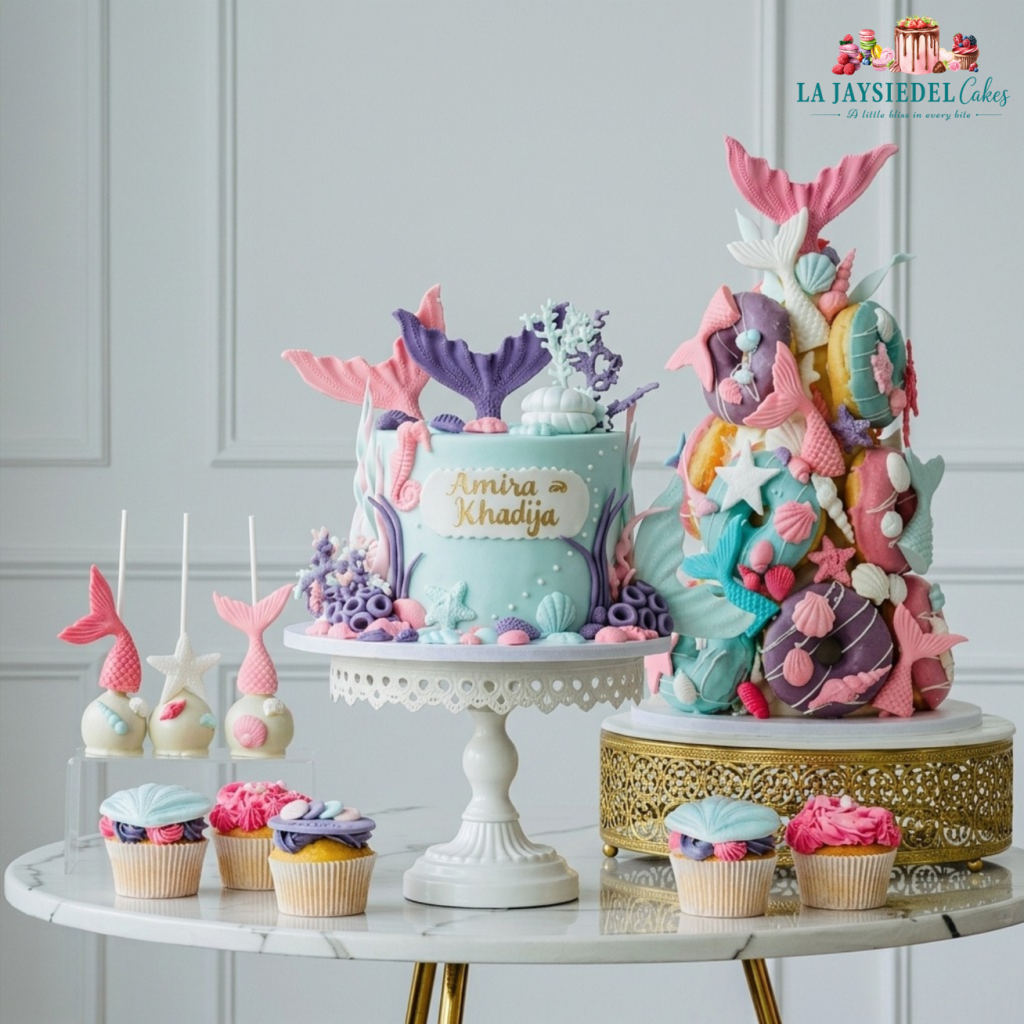 Mermaid-Themed Cake, Donut Tower, Cupcakes & Cake Pops