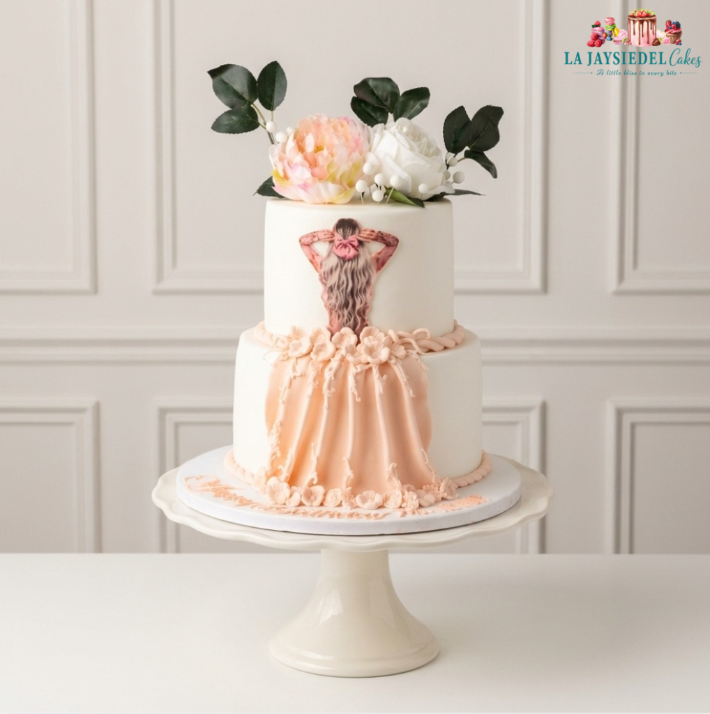 Elegant Lady in Floral Gown Cake