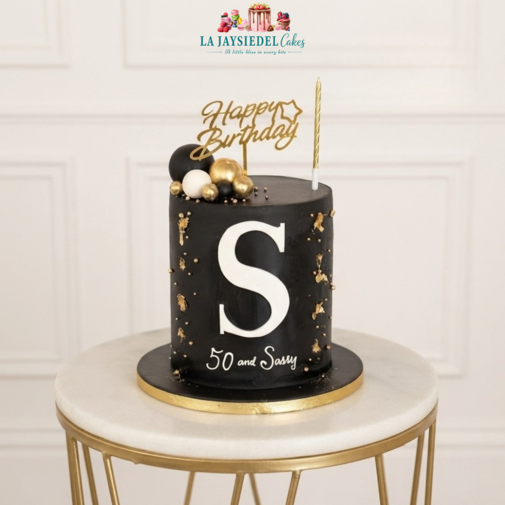 Black & Gold 50th Birthday Cake