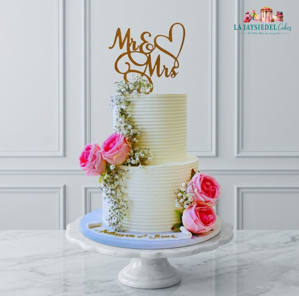 Textured Floral Mr & Mrs Wedding Cake